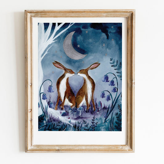 Beltane Hares Fine Art Print | Silver Embellished