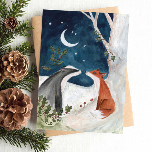 Fox & Badger Festive Card| Yule Encounter