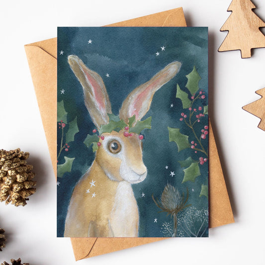 Hare Festive Card | Holly Crown Hare