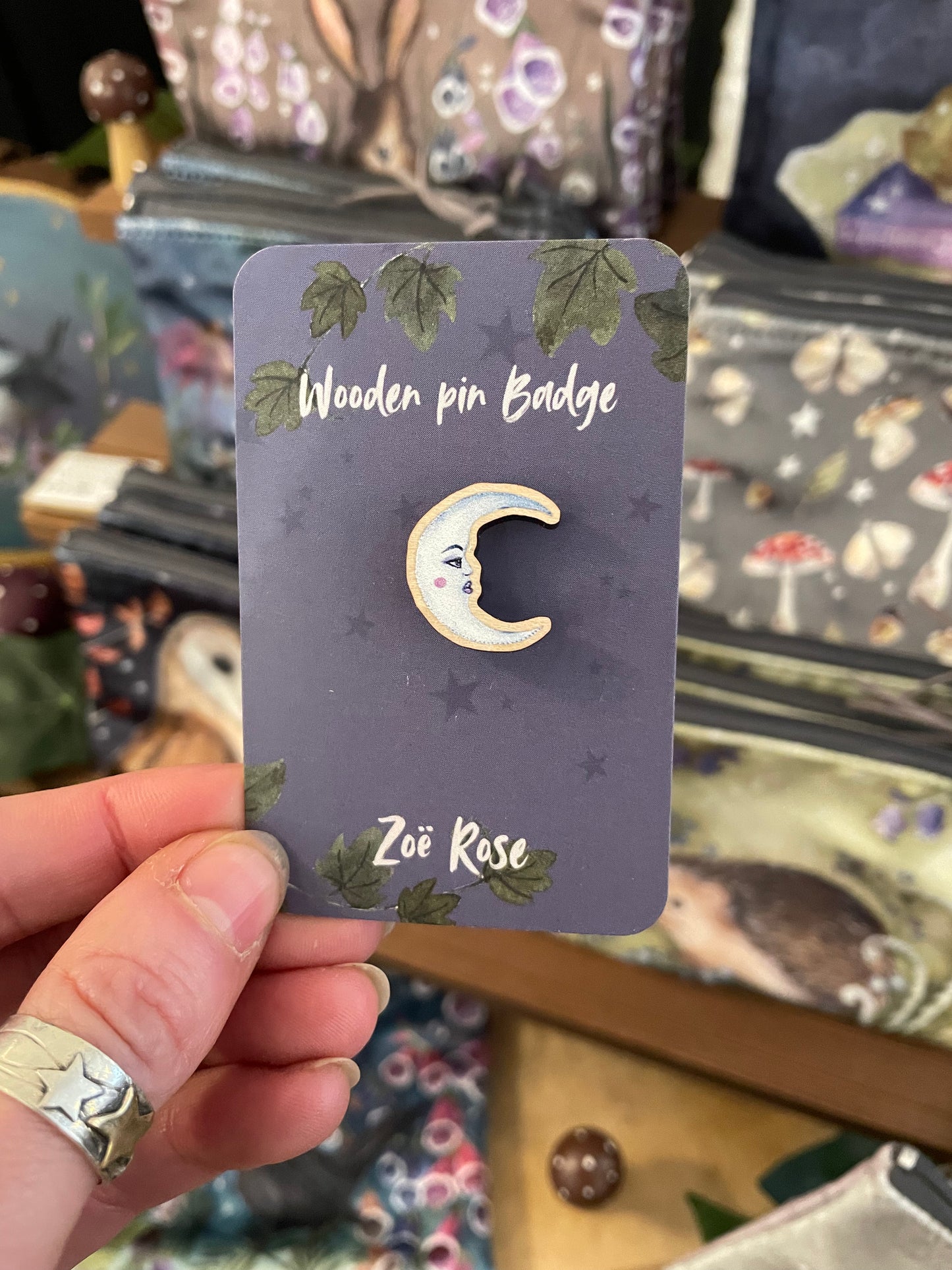 Moon Wooden Pin Badge