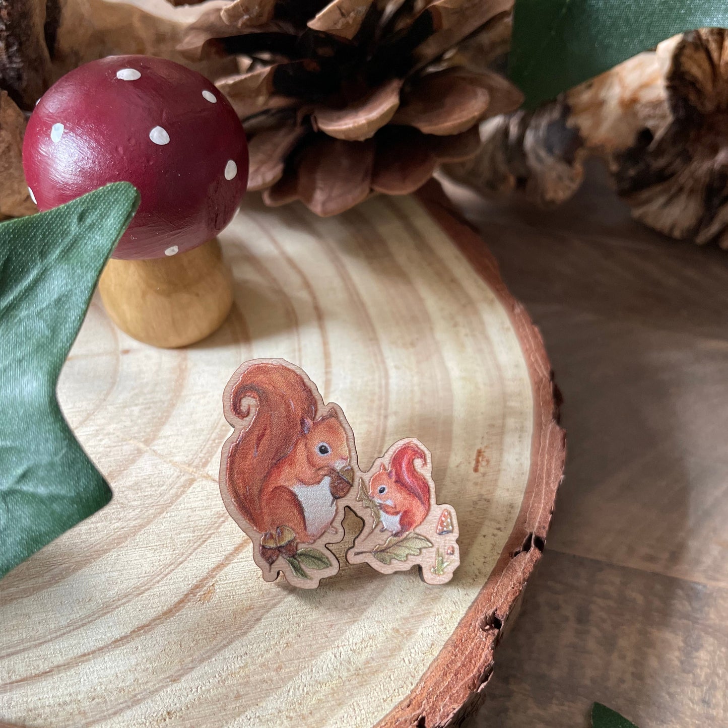 Squirrel Wooden Pin Badge | Harvest