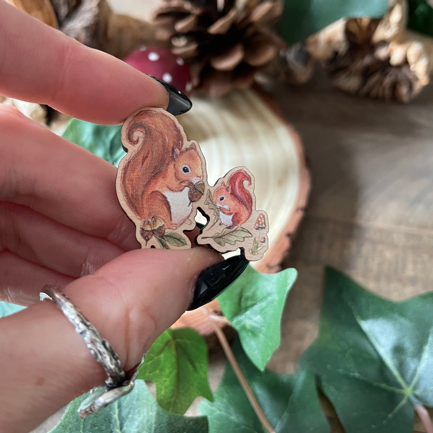 Squirrel Wooden Pin Badge | Harvest