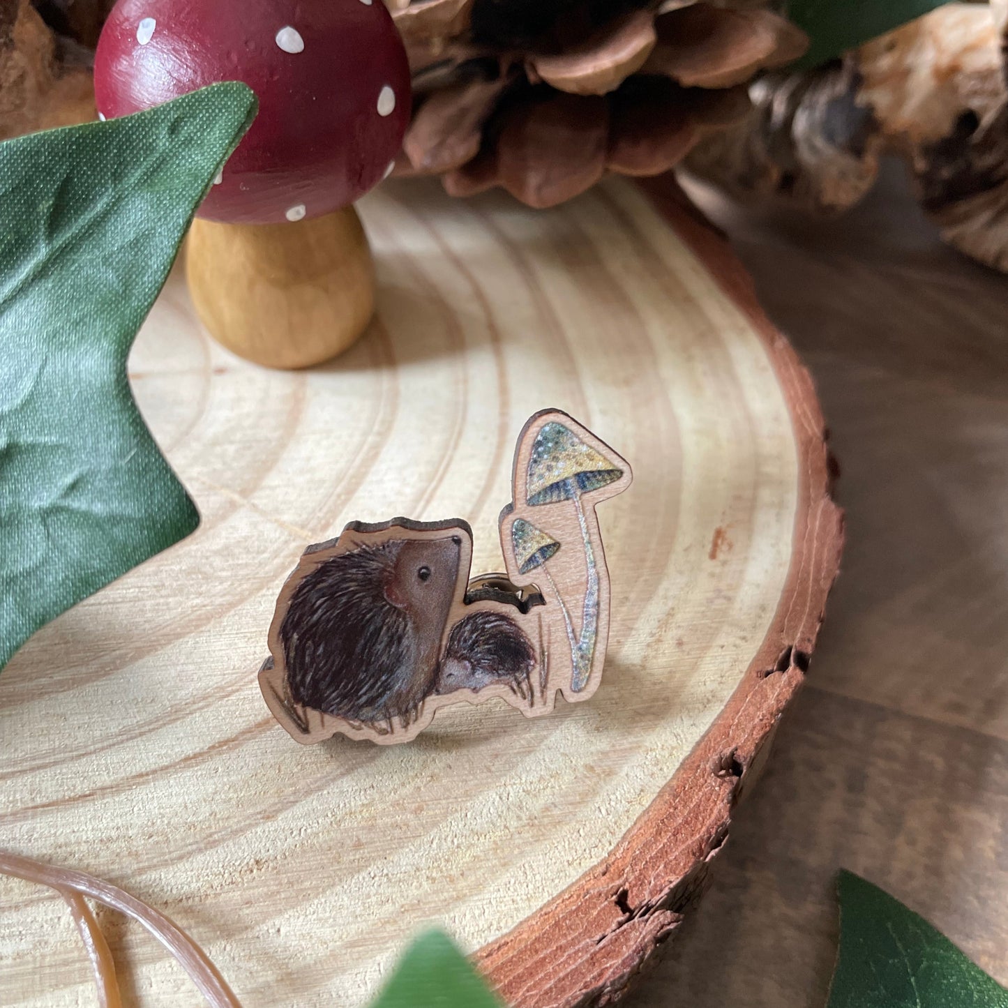 Hedgehog Wooden Pin Badge | Autumn Hog