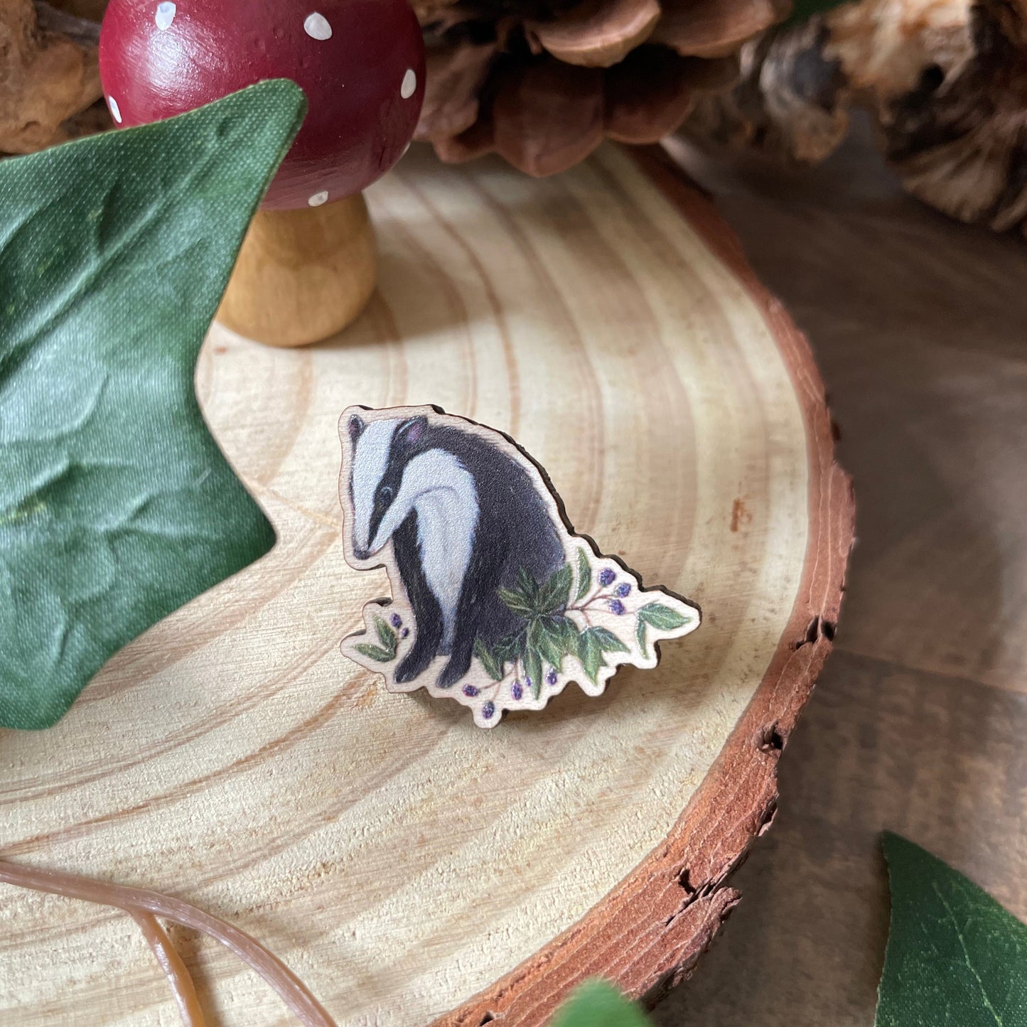 Badger Wooden Pin Badge