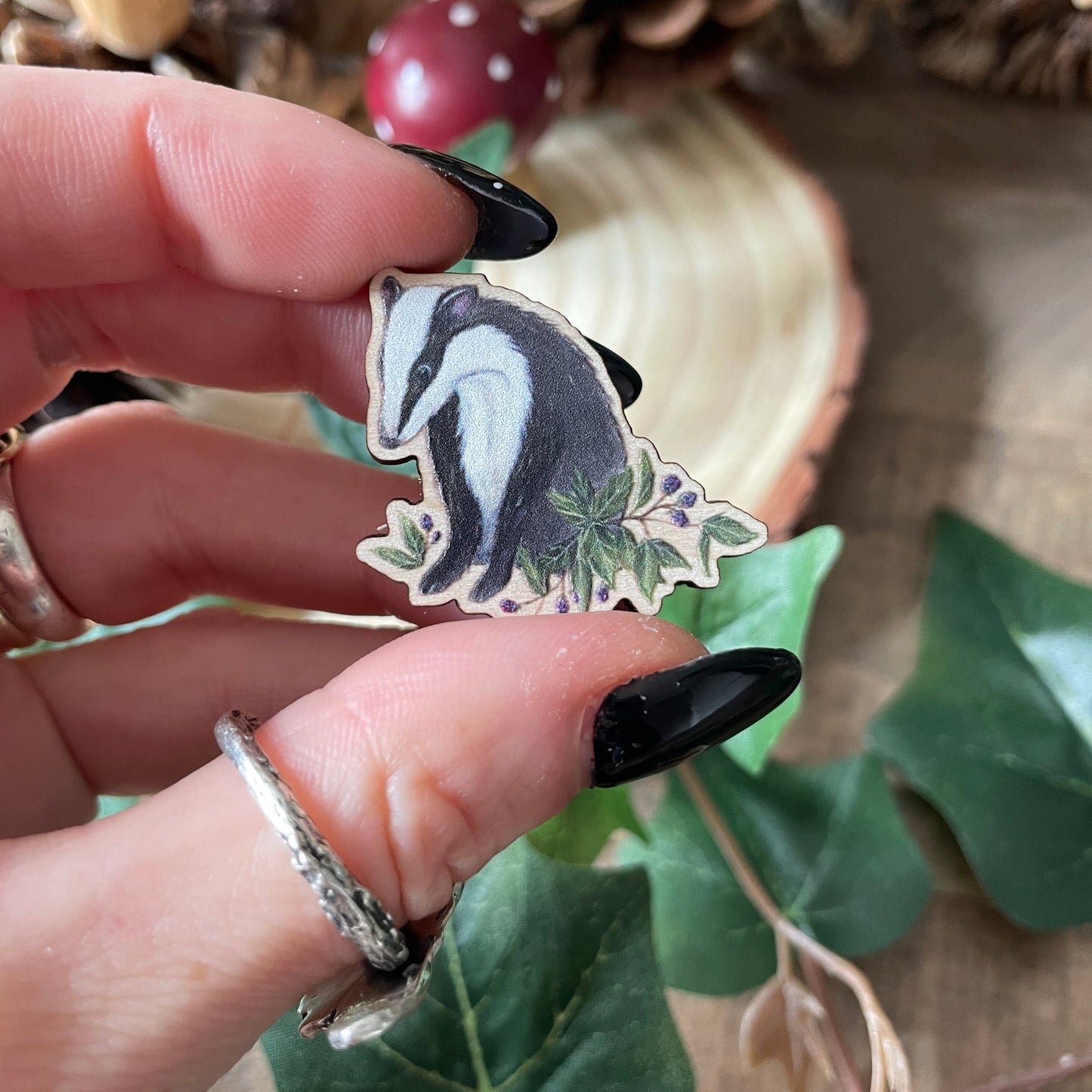 Badger Wooden Pin Badge