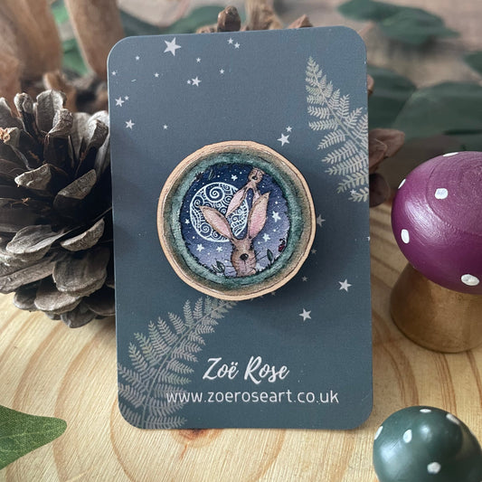 Hare Wooden Pin Badge | Full Moon Hares