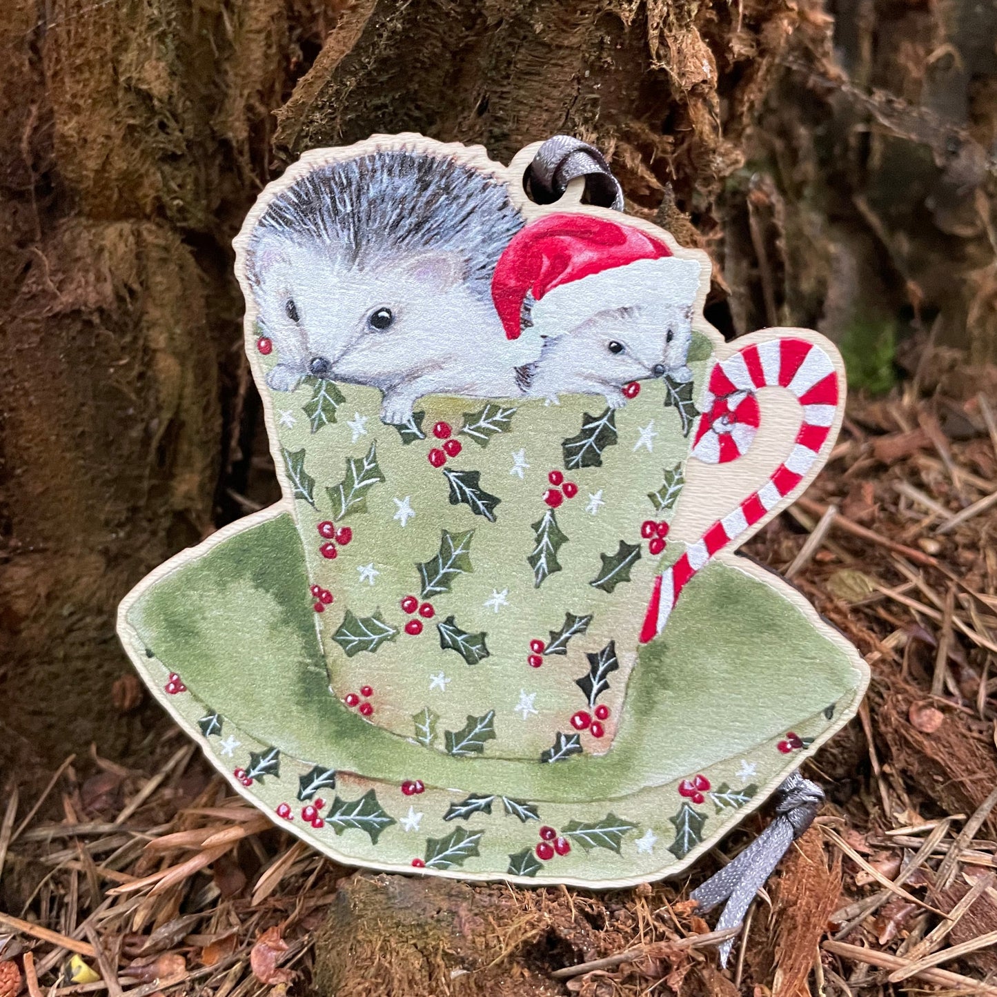 Hedgehog Teacup | Wooden Tree Decoration