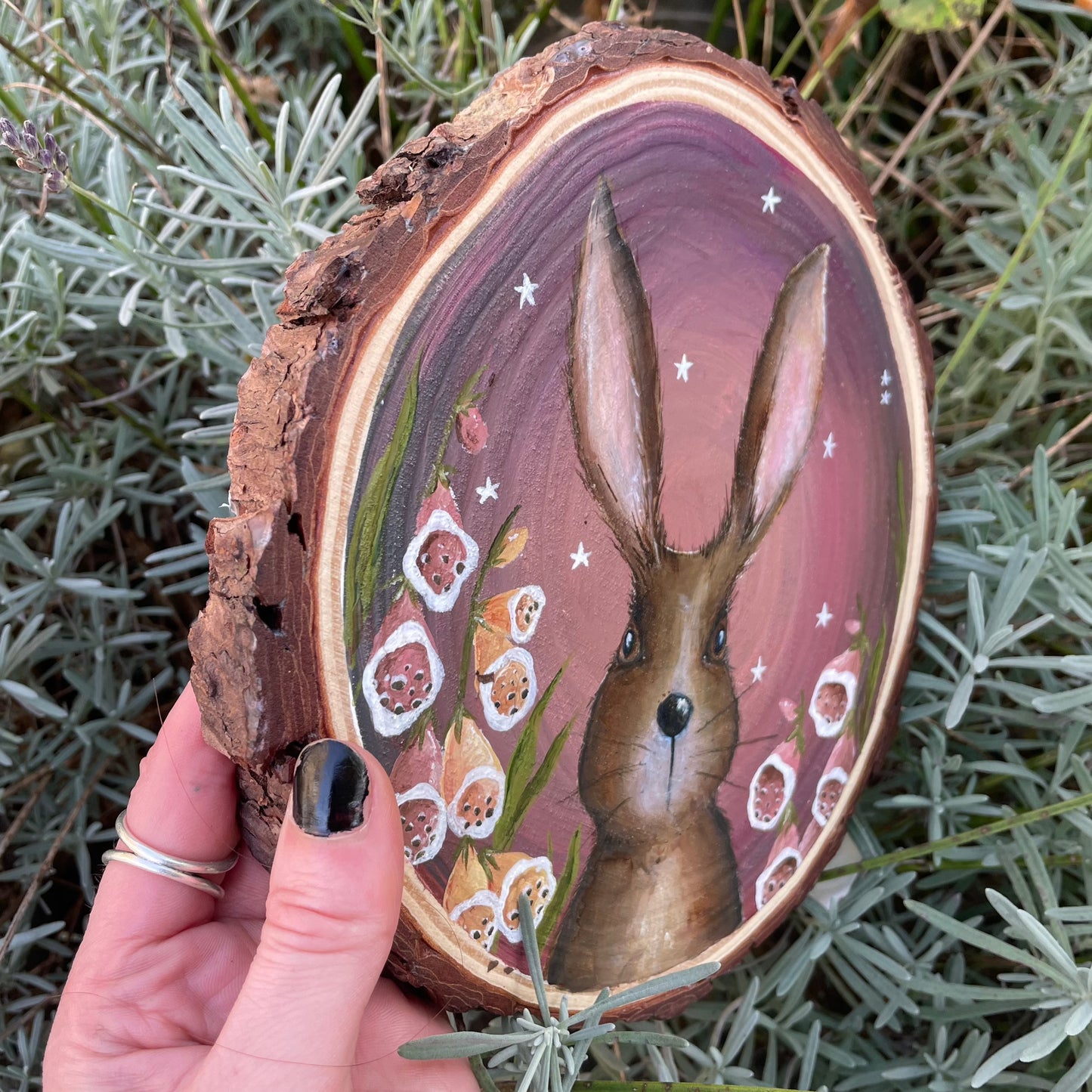 Original Woodslice Artwork | Hare & Foxglove | Meadow at Dusk