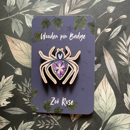 Spider Wooden Pin Badge | Phillis