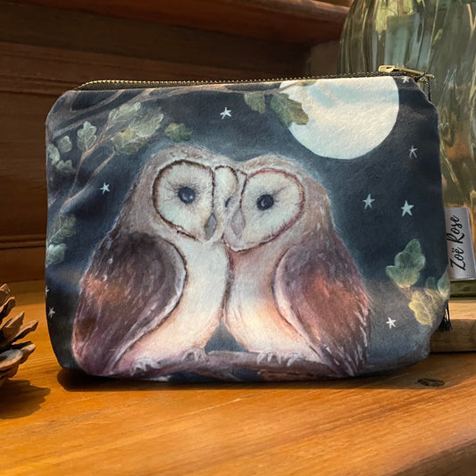 Guardians | Owls Watercolour Velvet Cosmetic Bag