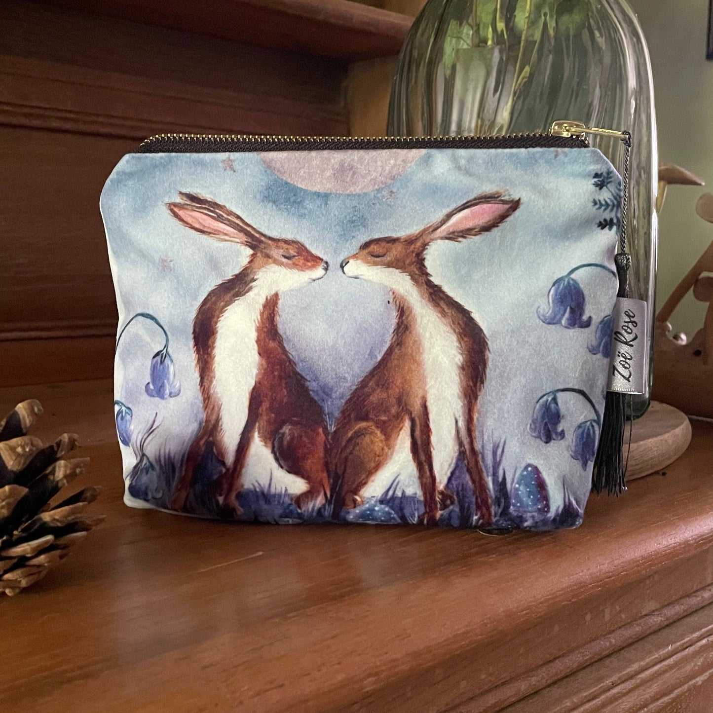 Beltane Hares | Hares Watercolour Velvet Cosmetic Bag