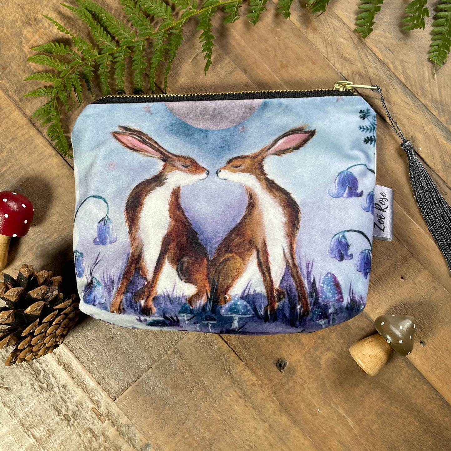 Beltane Hares | Hares Watercolour Velvet Cosmetic Bag