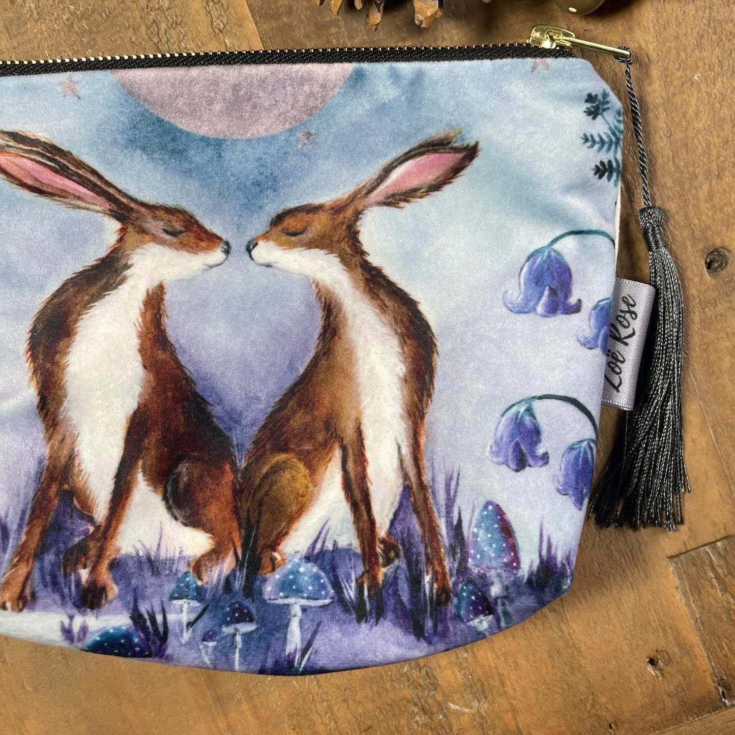 Beltane Hares | Hares Watercolour Velvet Cosmetic Bag