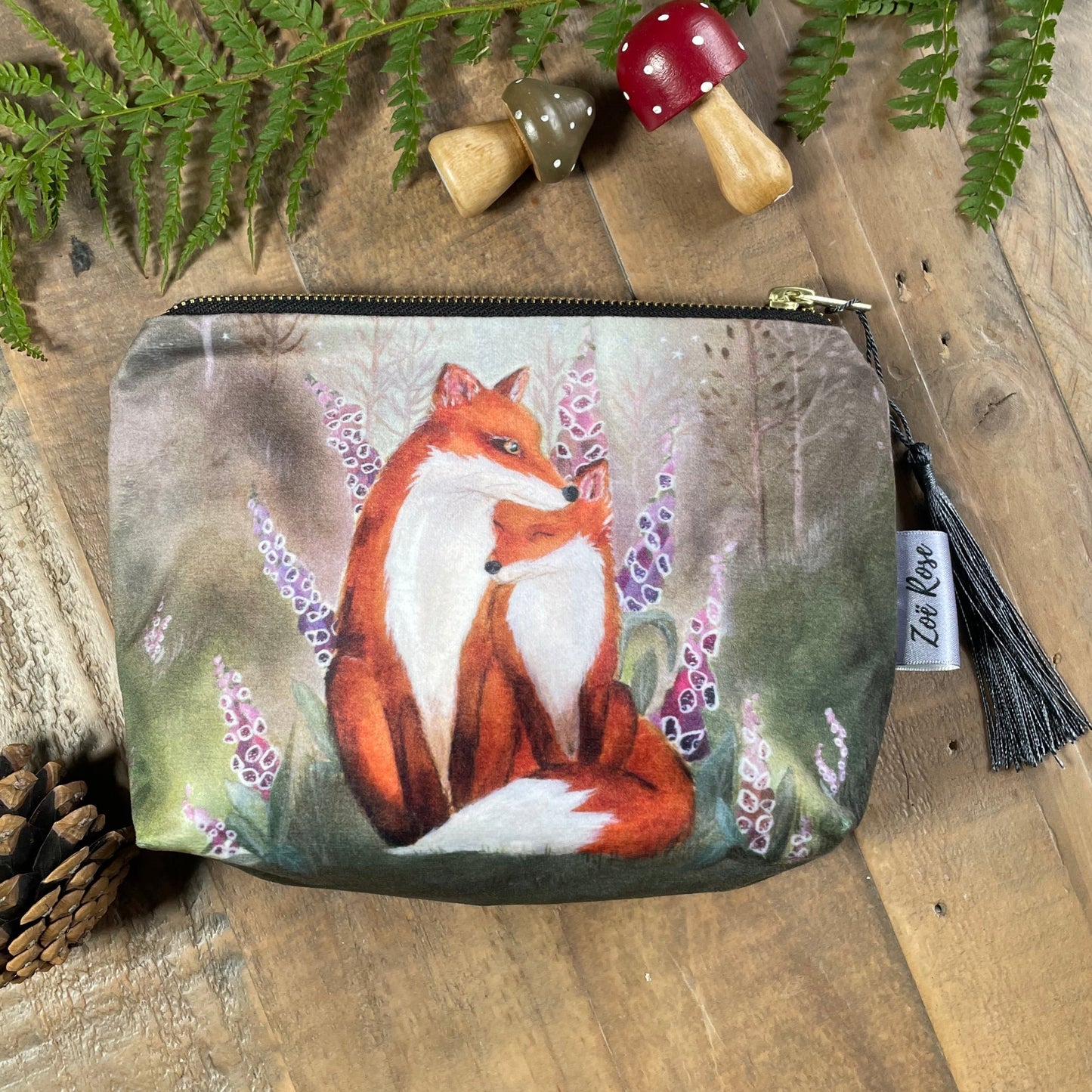 Foxglove Forest | Fox Watercolour Velvet Cosmetic Bag