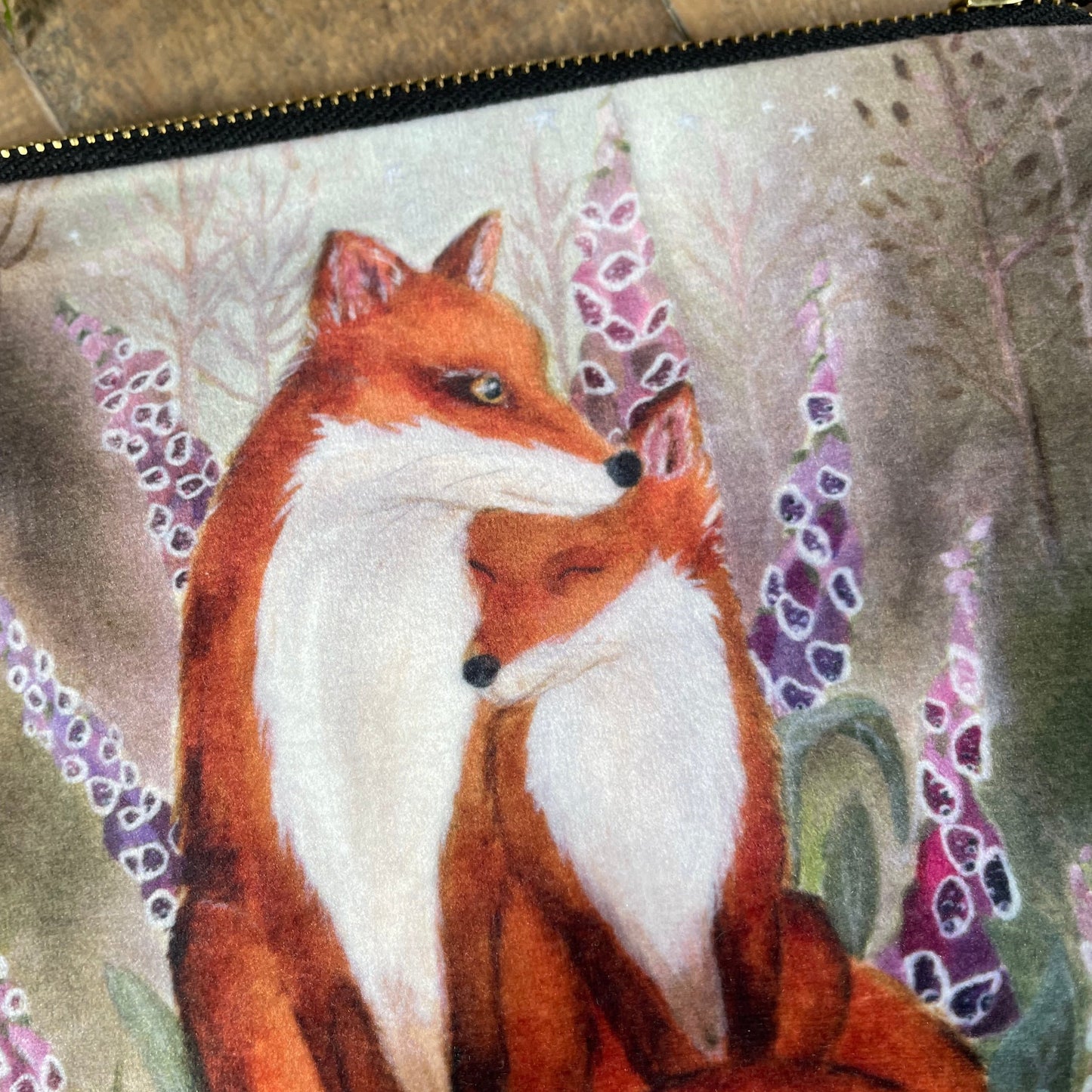 Foxglove Forest | Fox Watercolour Velvet Cosmetic Bag