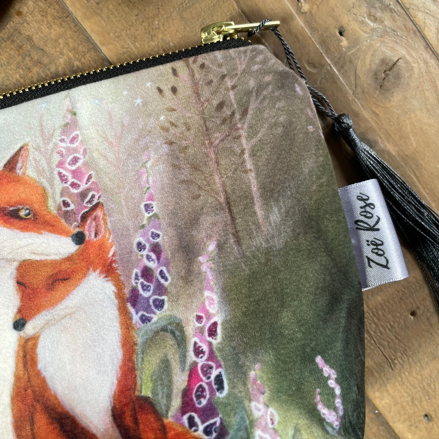 Foxglove Forest | Fox Watercolour Velvet Cosmetic Bag