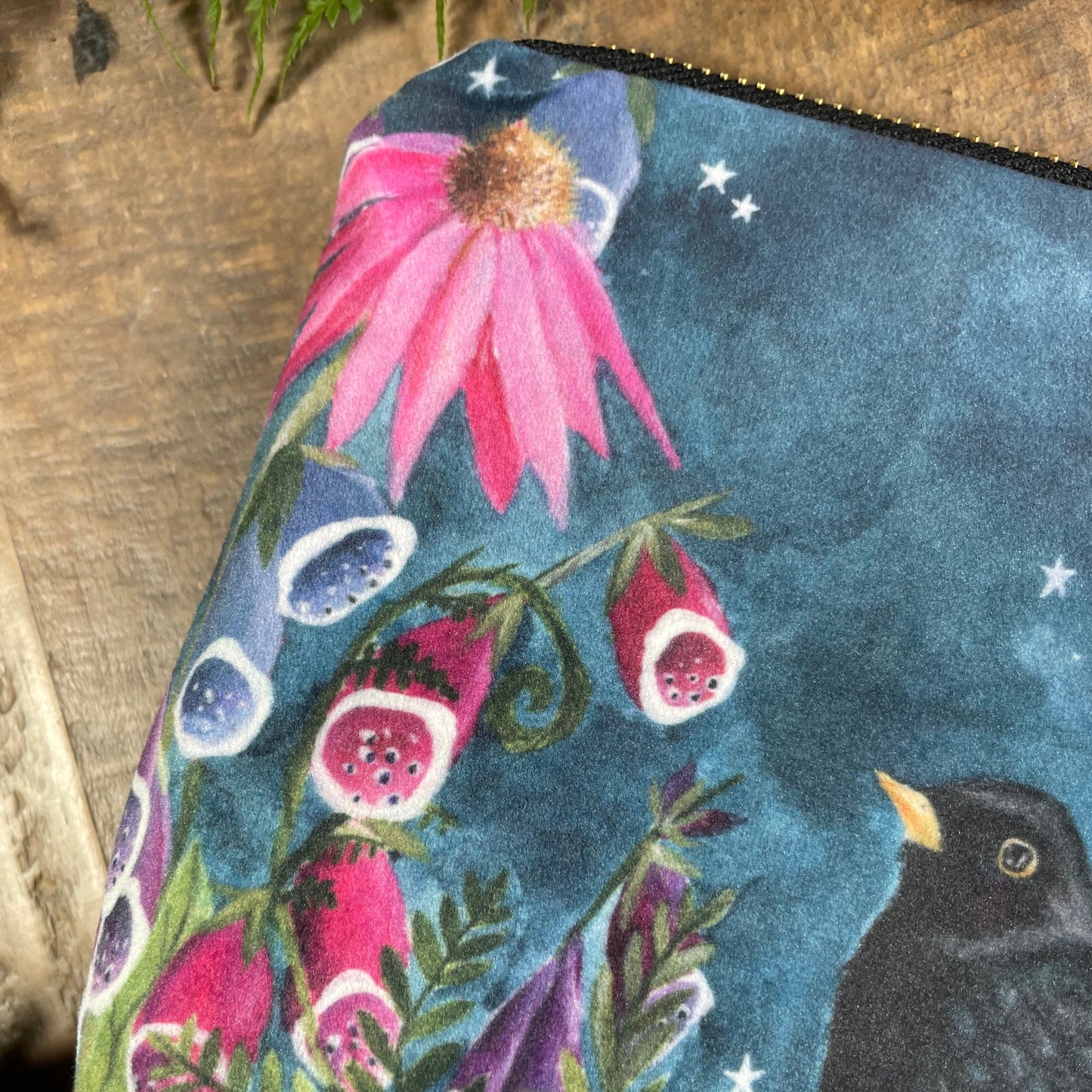 Starry Skies | Blackbird Watercolour Velvet Cosmetic Bag