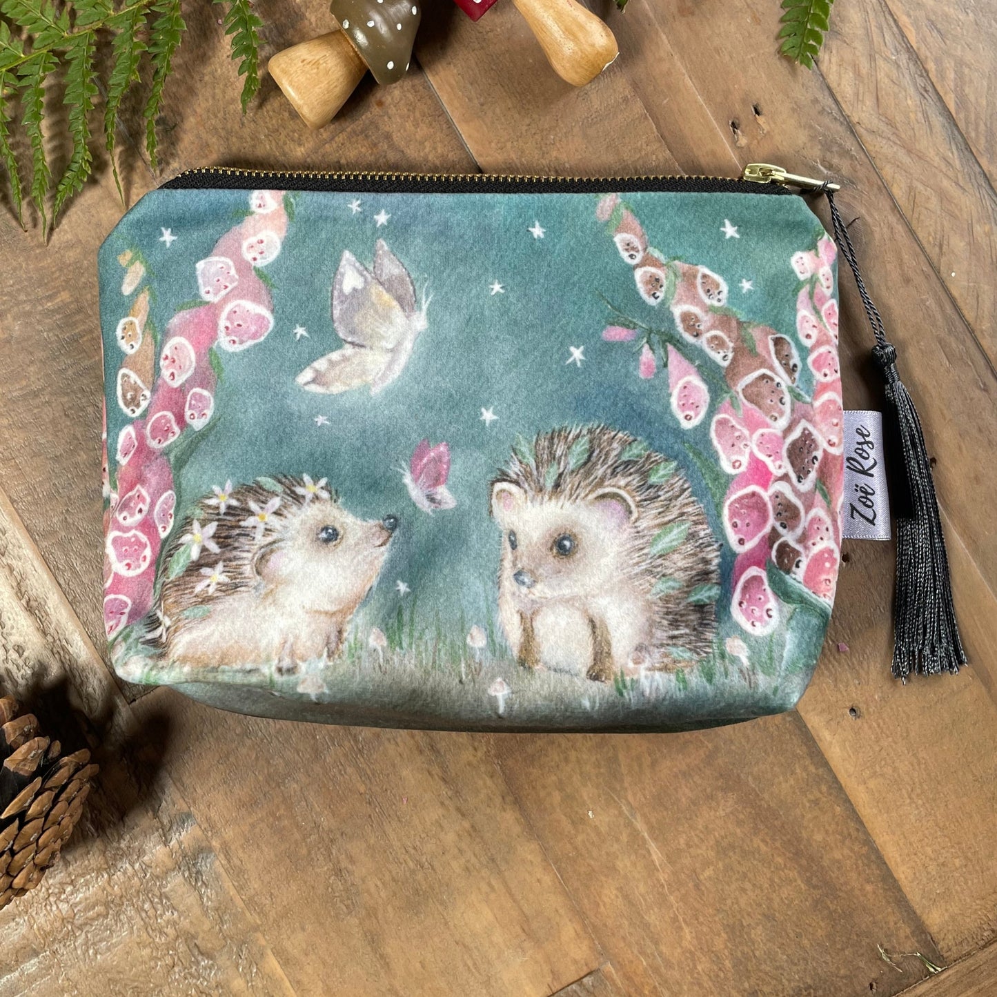 Dusk | Hedgehog Watercolour Velvet Cosmetic Bag