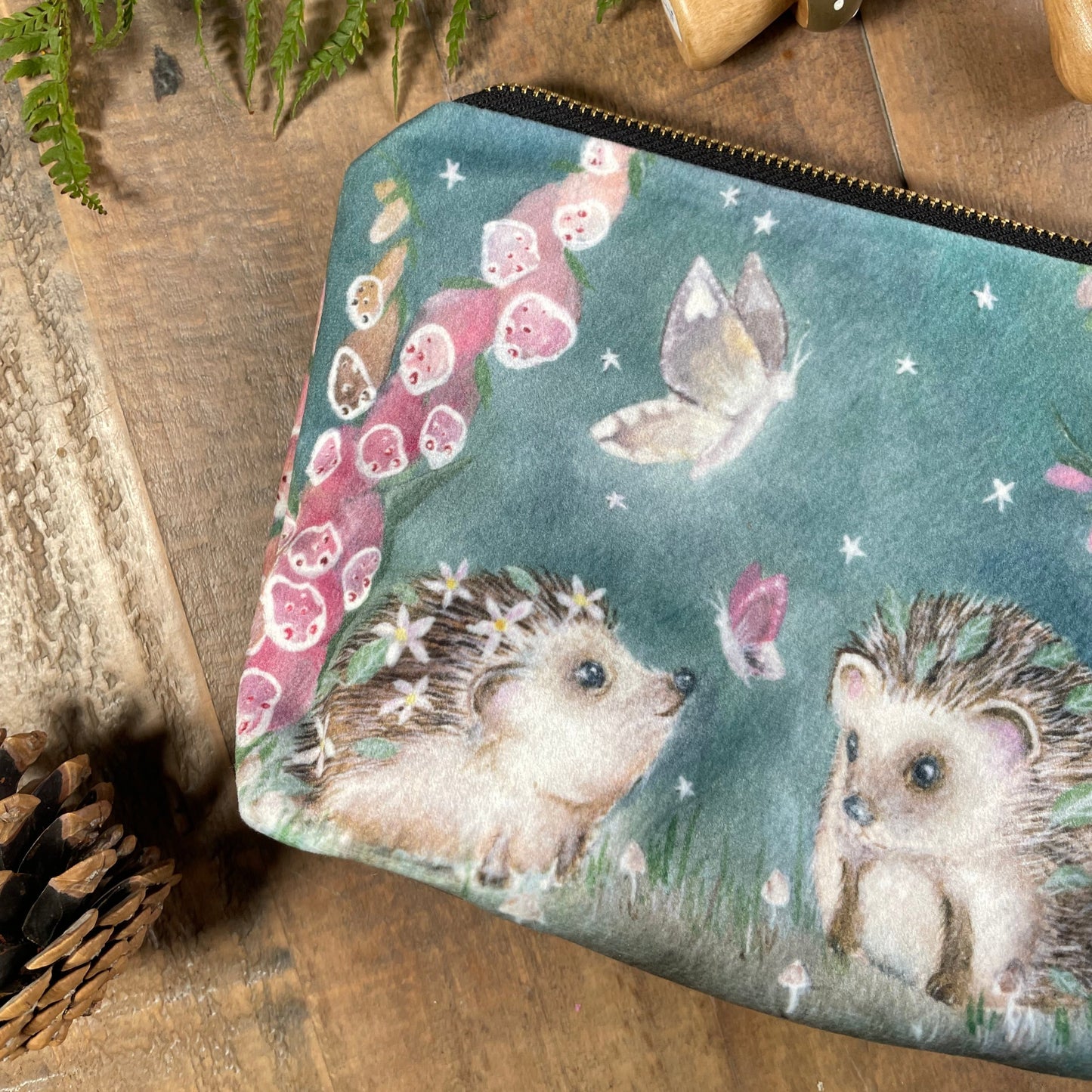 Dusk | Hedgehog Watercolour Velvet Cosmetic Bag