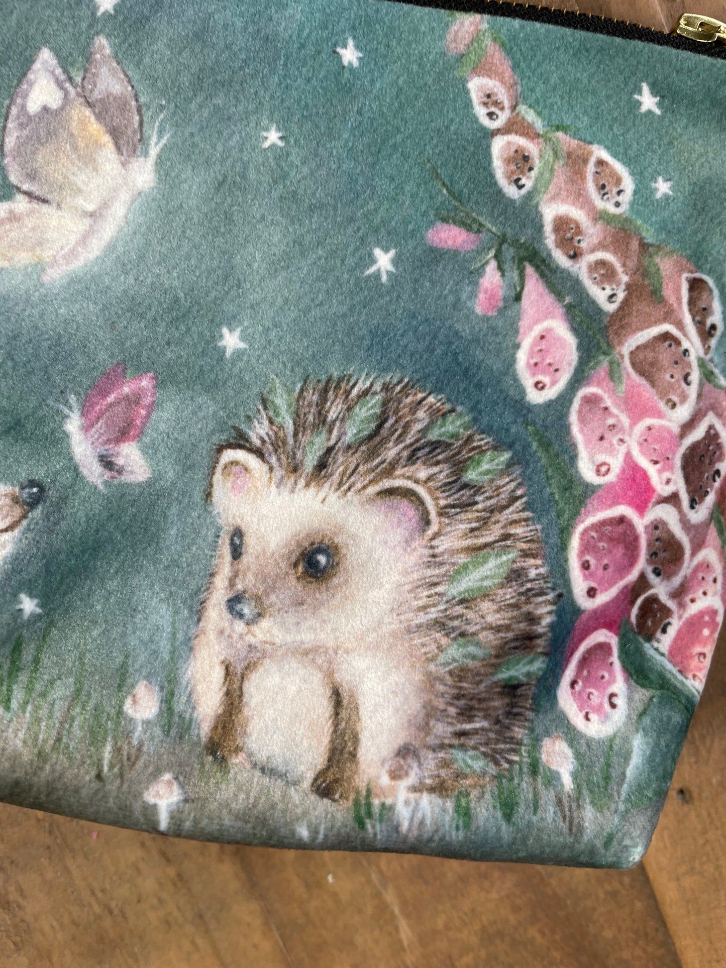 Dusk | Hedgehog Watercolour Velvet Cosmetic Bag