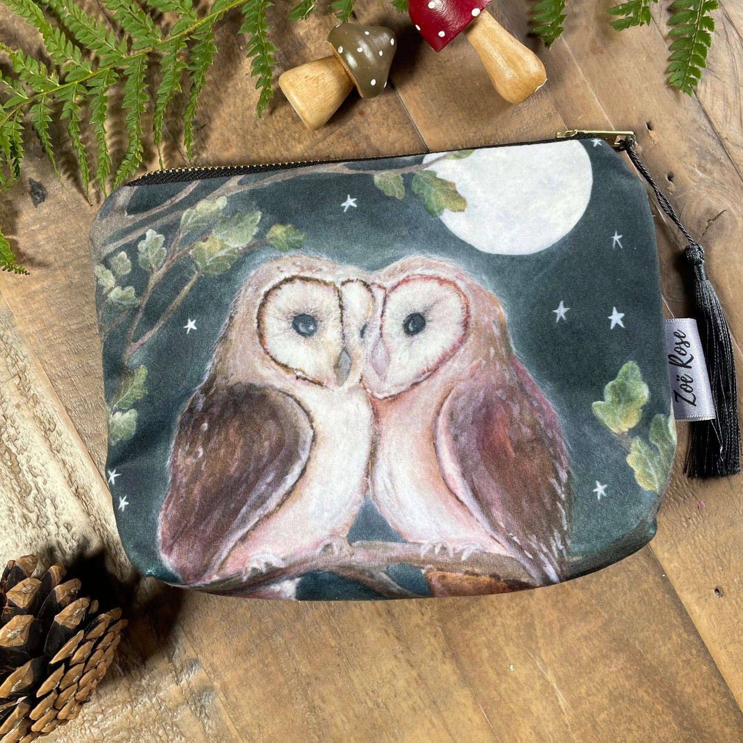 Guardians | Owls Watercolour Velvet Cosmetic Bag