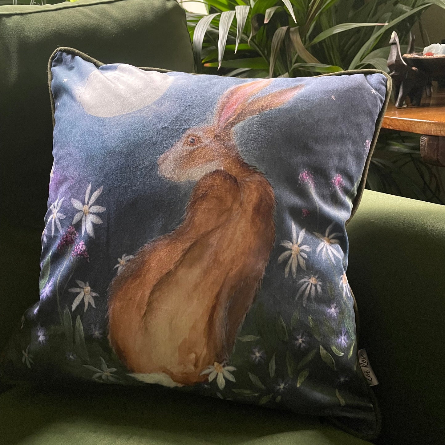 Moon Glow| Hare Watercolour Velvet Cushion