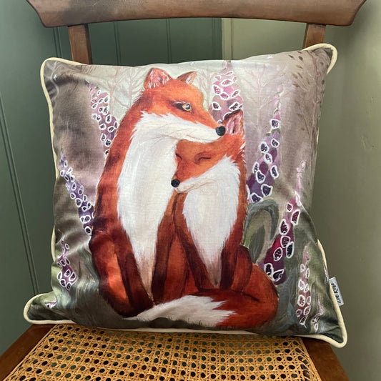 Foxglove Forest | Fox Watercolour Velvet Cushion