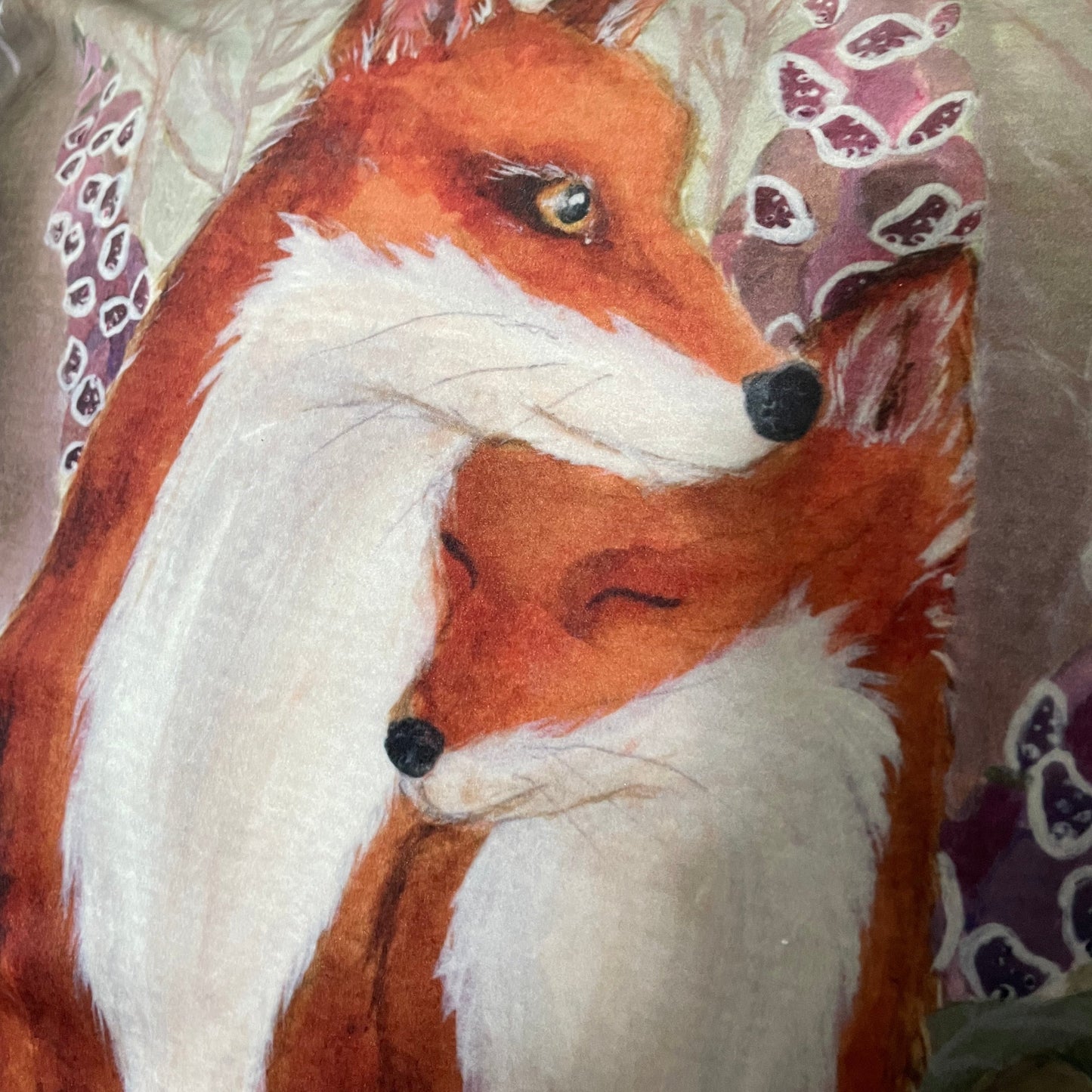 Foxglove Forest | Fox Watercolour Velvet Cushion