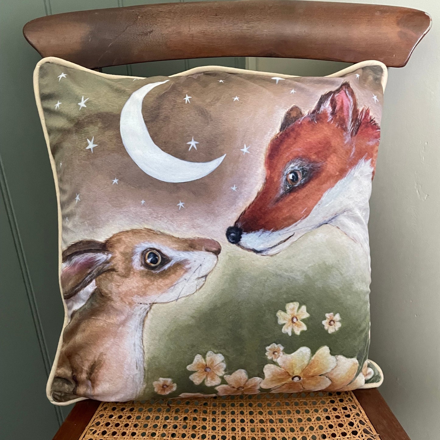 Primrose Meadow | Fox & Hare Watercolour Velvet Cushion