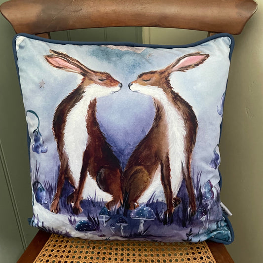 Beltane Hares | Hare Watercolour Velvet Cushion