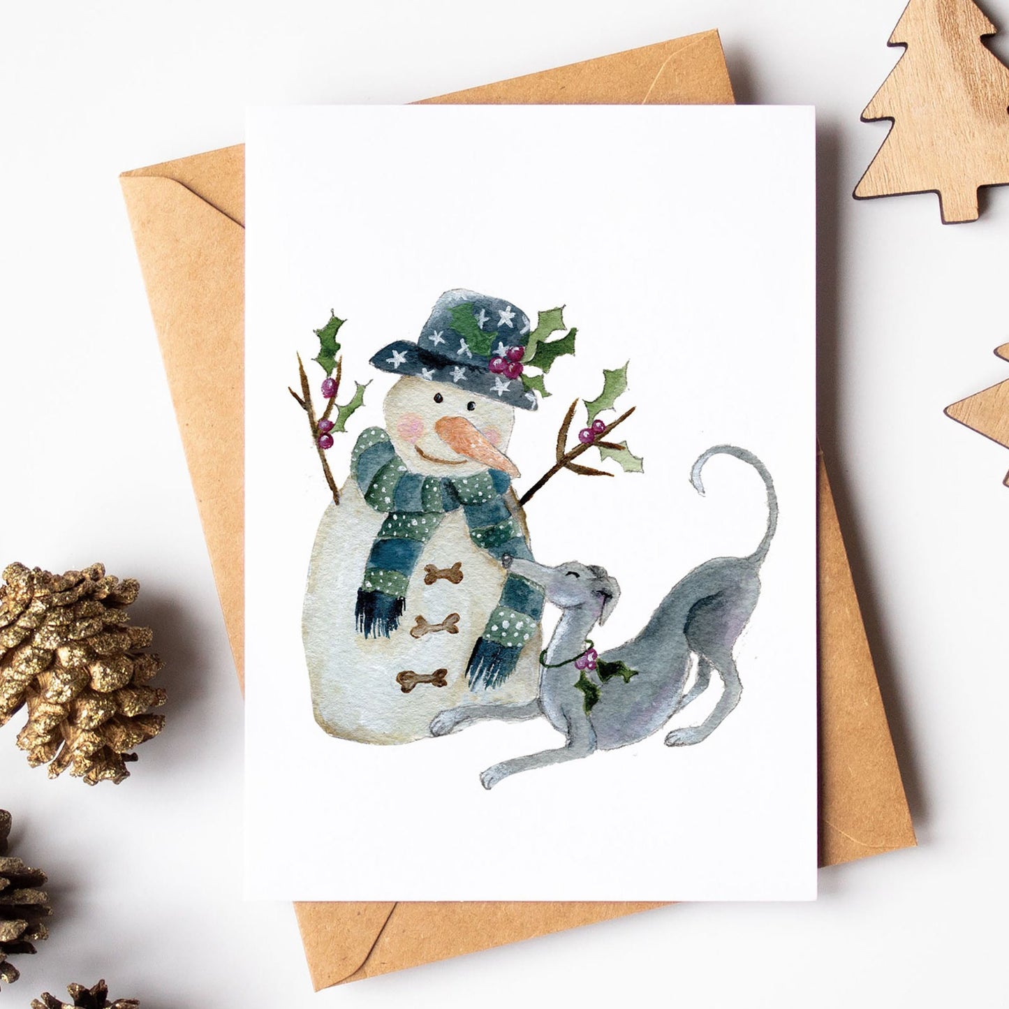 Whippet Festive Card | Twiggy & The Snowman