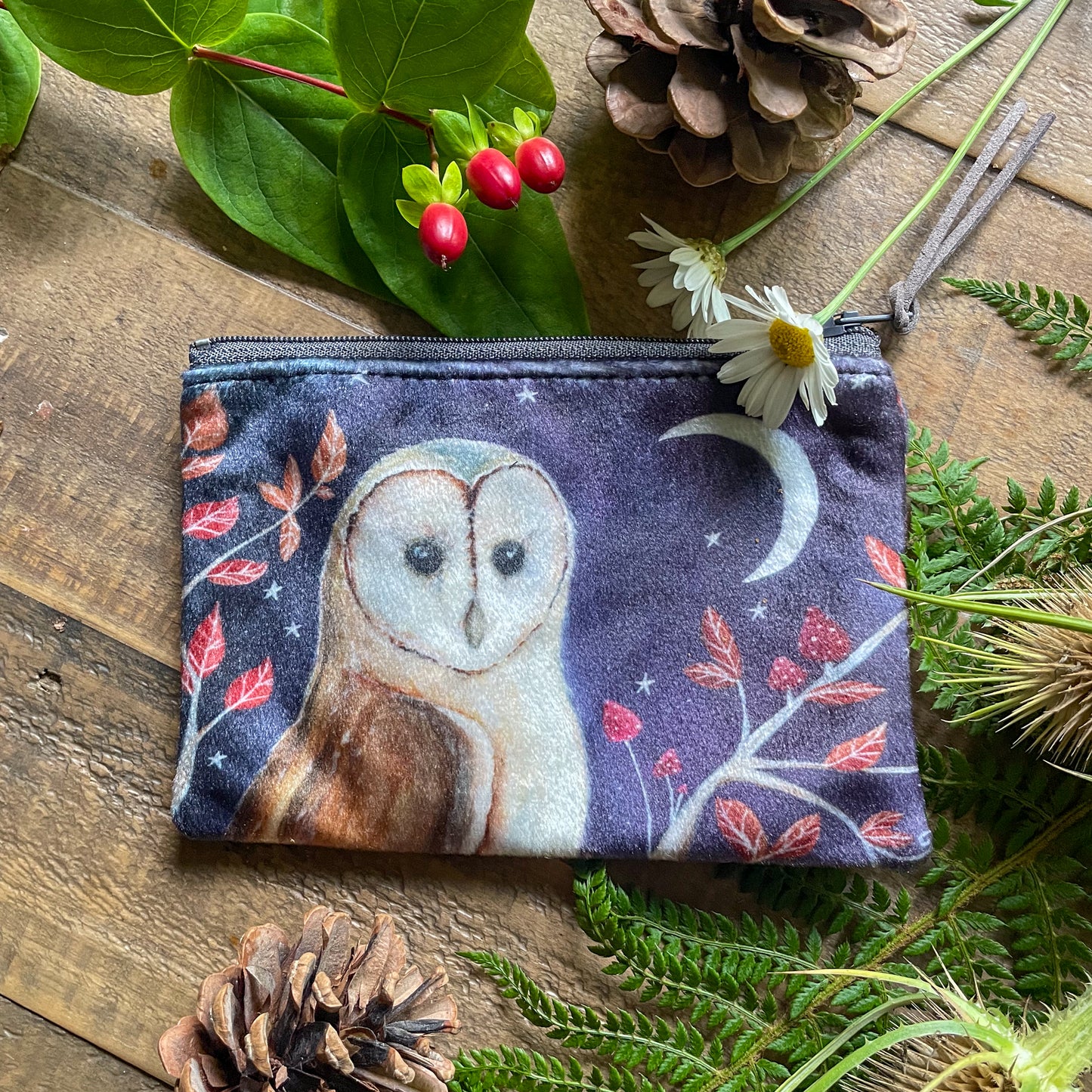 Midnight Owl | Owl Watercolour Velvet Coin Purse