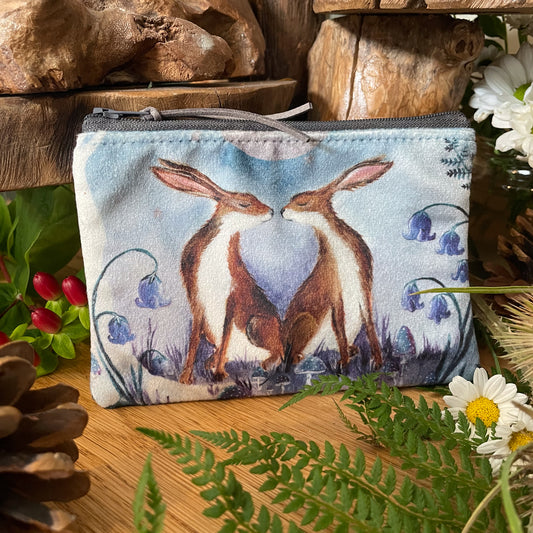 Beltane Hares  | Hares Watercolour Velvet Coin Purse