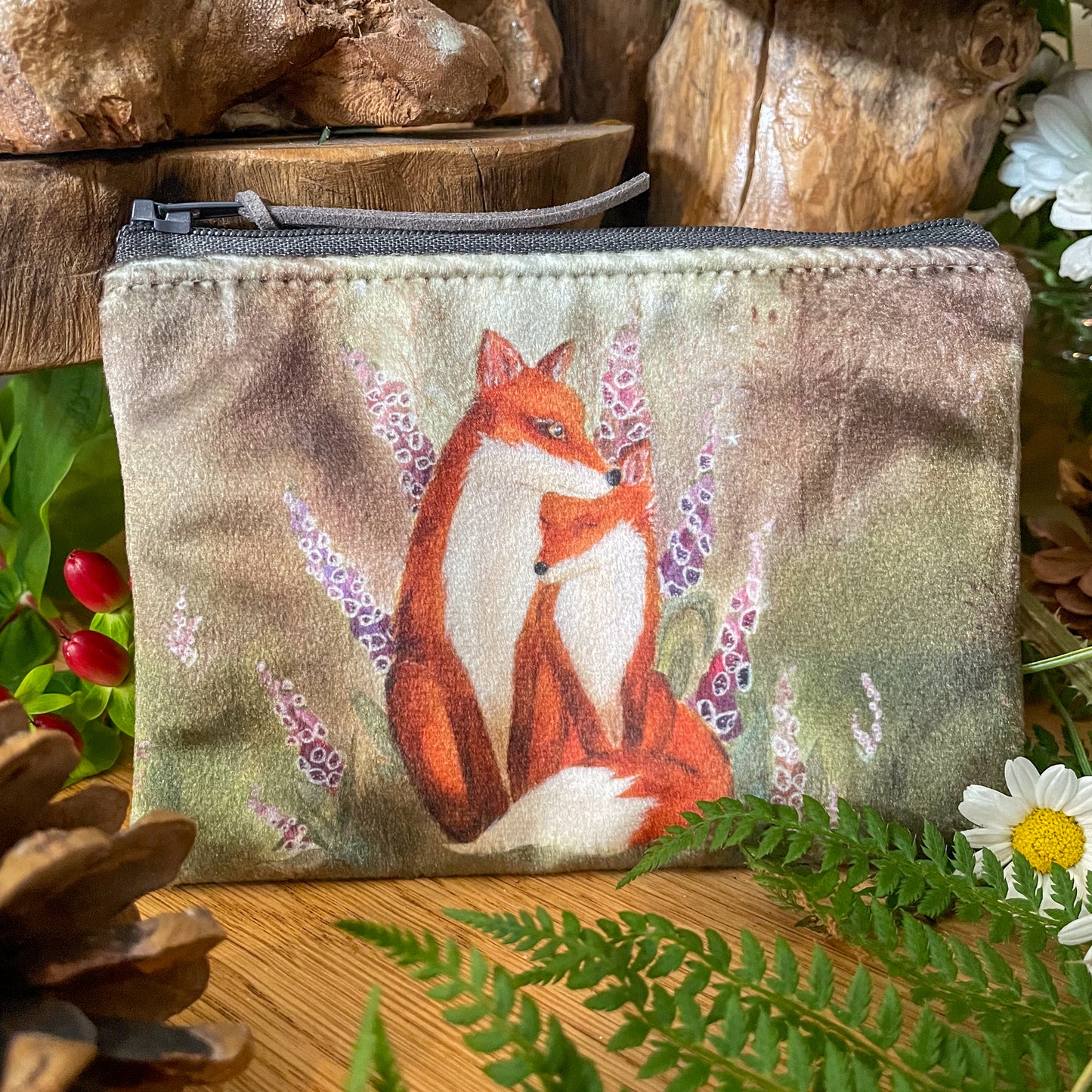 Foxglove Forest | Fox Watercolour Velvet Coin Purse