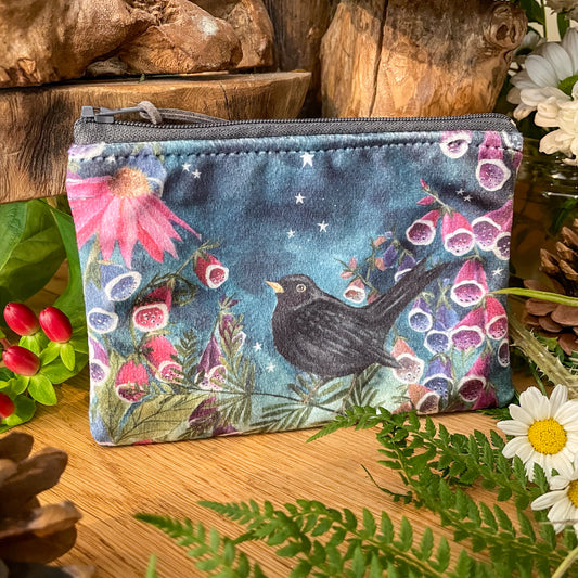 Starry Skies  | Blackbird Watercolour Velvet Coin Purse