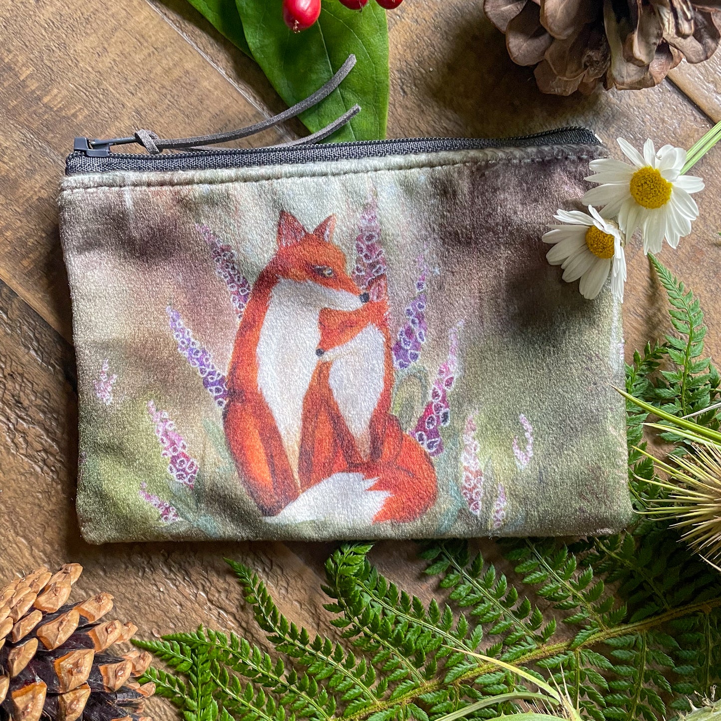 Foxglove Forest | Fox Watercolour Velvet Coin Purse