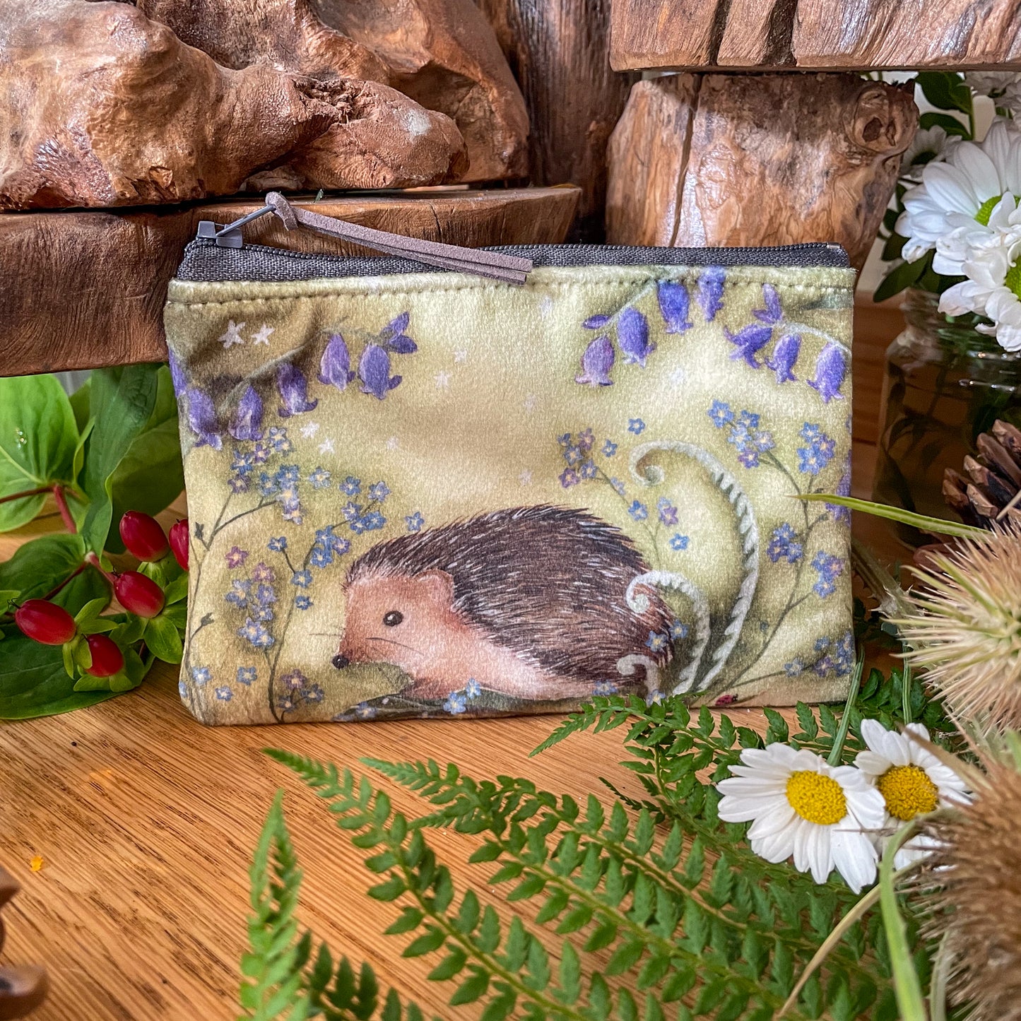 Underneath The Bluebells | Hedgehog Watercolour Velvet Coin Purse