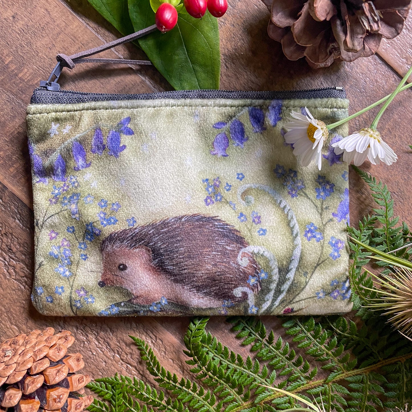 Underneath The Bluebells | Hedgehog Watercolour Velvet Coin Purse