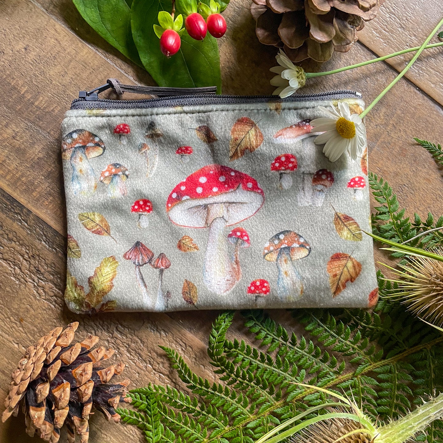 Autumn Magic  |Toadstool Watercolour Velvet Coin Purse