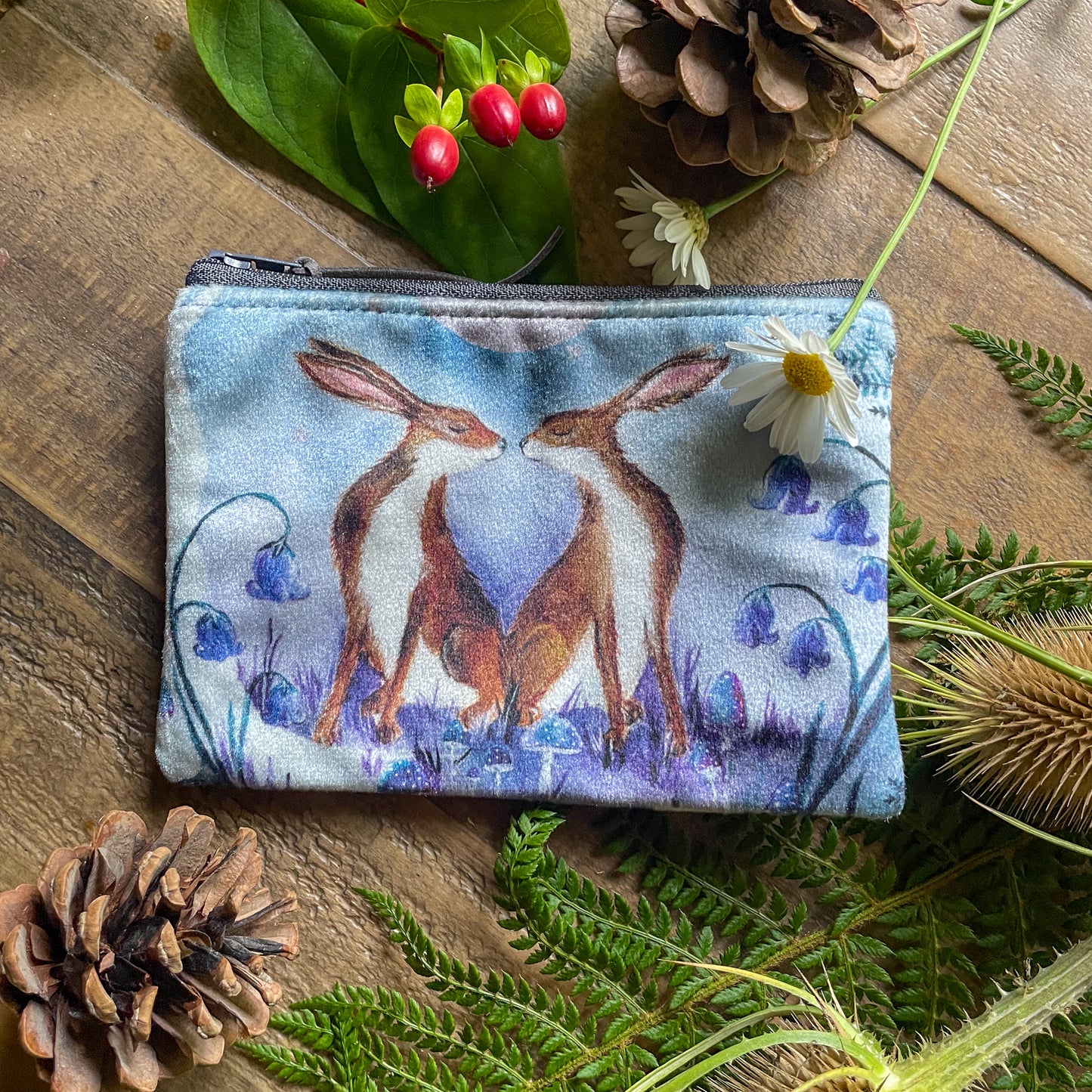 Beltane Hares  | Hares Watercolour Velvet Coin Purse