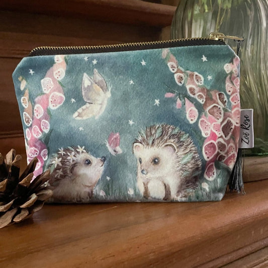 Dusk | Hedgehog Watercolour Velvet Cosmetic Bag