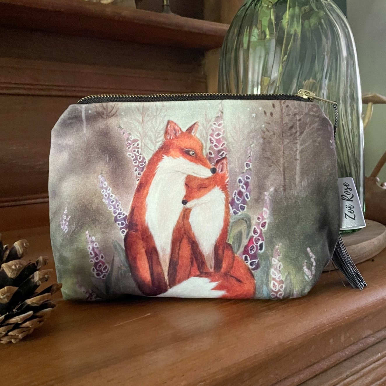 Foxglove Forest | Fox Watercolour Velvet Cosmetic Bag