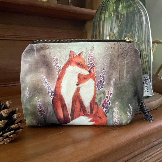 Foxglove Forest | Fox Watercolour Velvet Cosmetic Bag