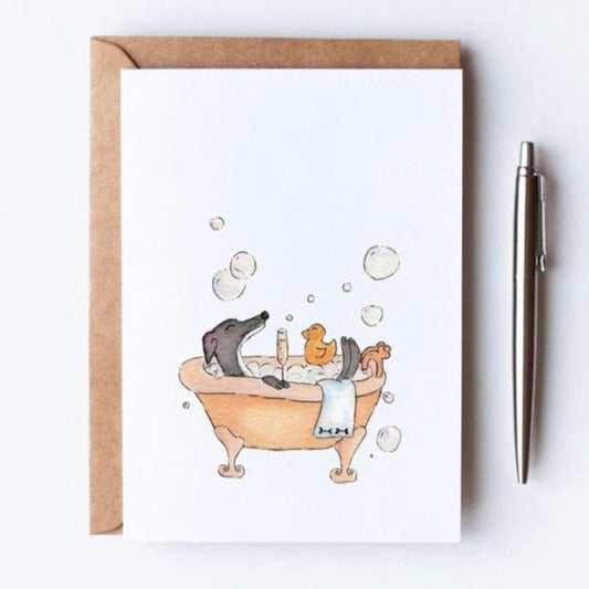 Whippet Greeting Card | Twiglet's Bath Time