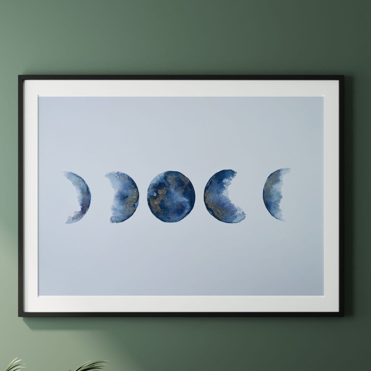 Moon Phase Gold Embellished Fine Art print  | Blue