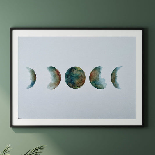 Moon Phase Gold Embellished Fine Art Print | Green