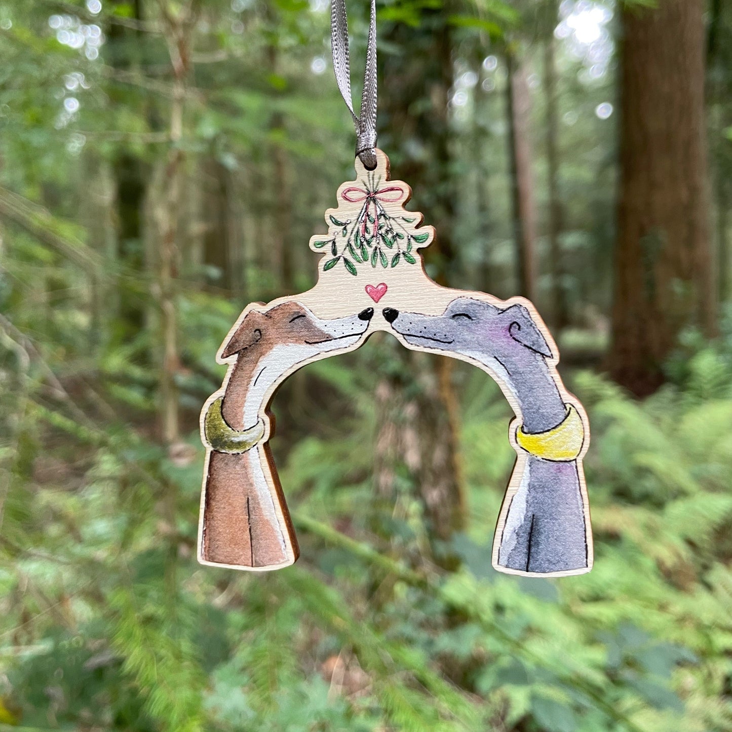 Whippet Kiss | Wooden Tree Decoration