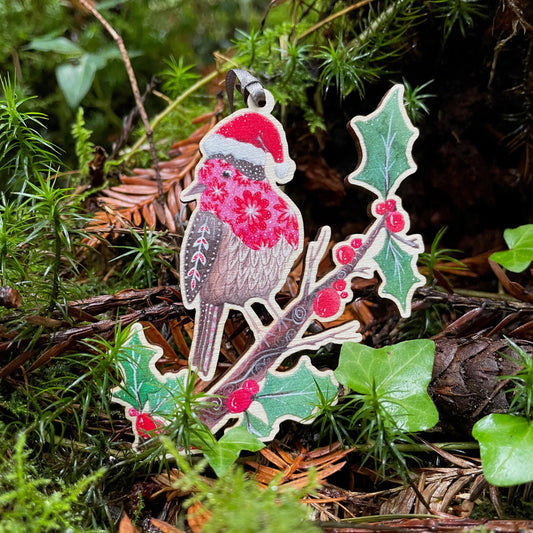 Festive Robin | Wooden Tree Decoration