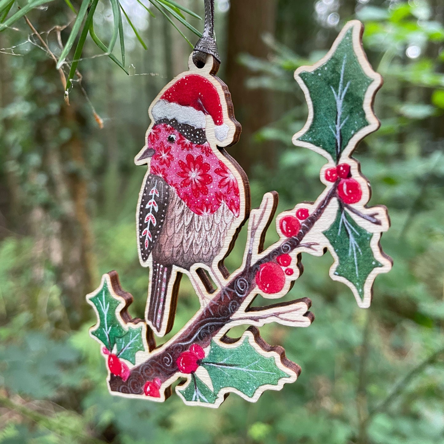 Festive Robin | Wooden Tree Decoration